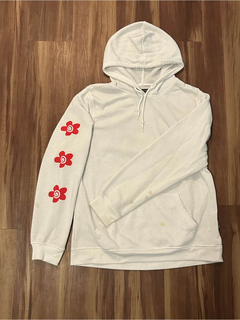 Black Pyramid Cream Hoodie with Red Flower Sleeve Prints